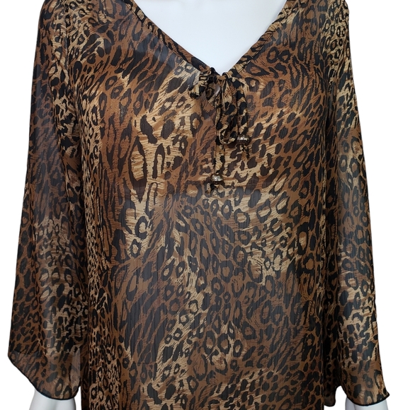 Lake Matley Leopard Sheer Blouse Size Large - Picture 2 of 5